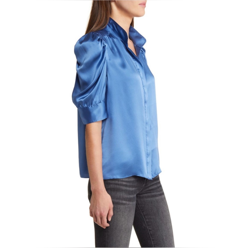 NWT💝FRAME Gillian Silk Collared Puff-Sleeve Top in Slate Blue Size S - Picture 14 of 16
